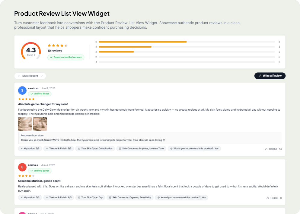 Storefront Widget — List View